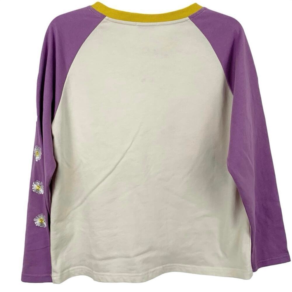 Herlian Daisy Graphic Sweatshirt Colorblock Purple Raglan Casual Women L - Picture 4 of 5